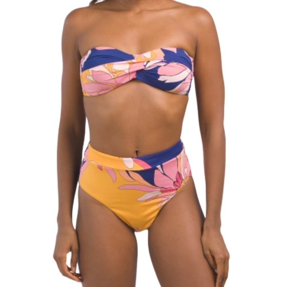 Trina Turk Floral Bandeau Bikini top - Blue, Pink, Yellow